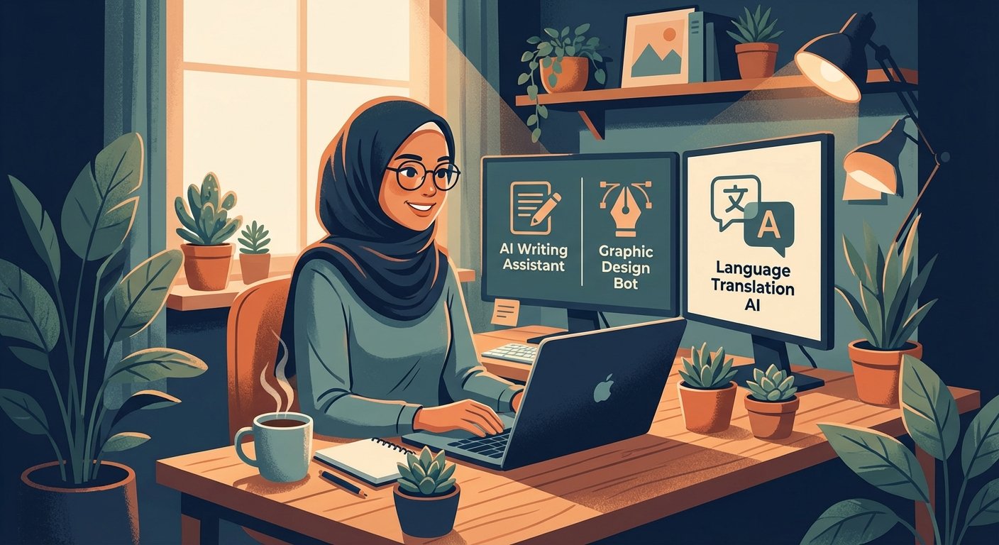 Ruang kerja freelancer menggunakan AI