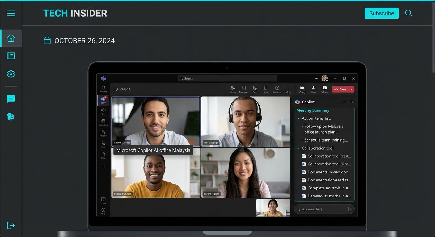 Microsoft Teams dengan panel Copilot menunjukkan ringkasan mesyuarat dan senarai action items yang dijana secara automatik